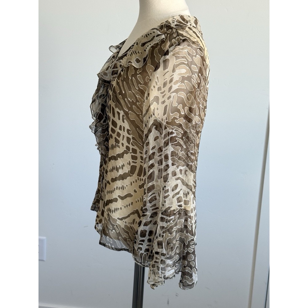 Sioni Silk Blouse Top M Animal Print Ruffle Career Party Office Feminine Boho - Picture 2 of 8
